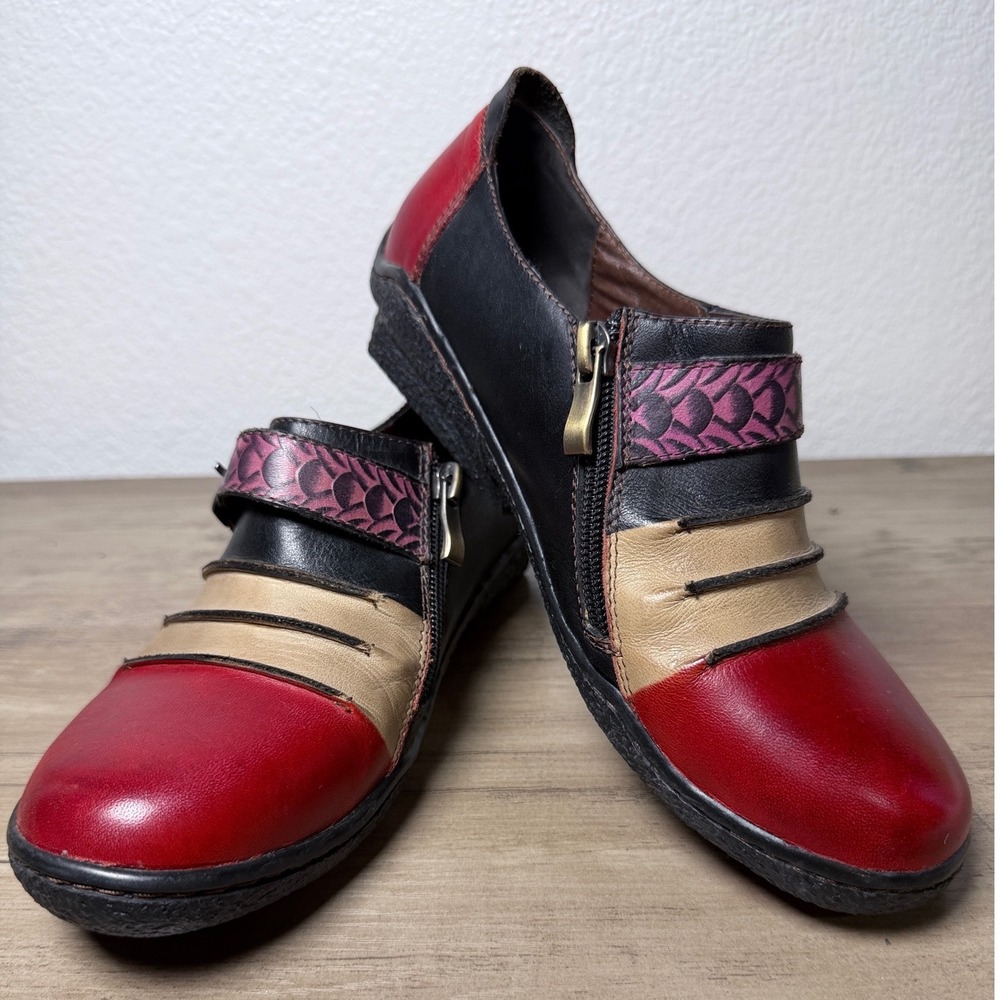 Spring Step L'Artiste Expel Red Multi Color Leather Patchwork Loafers EU‎ 37